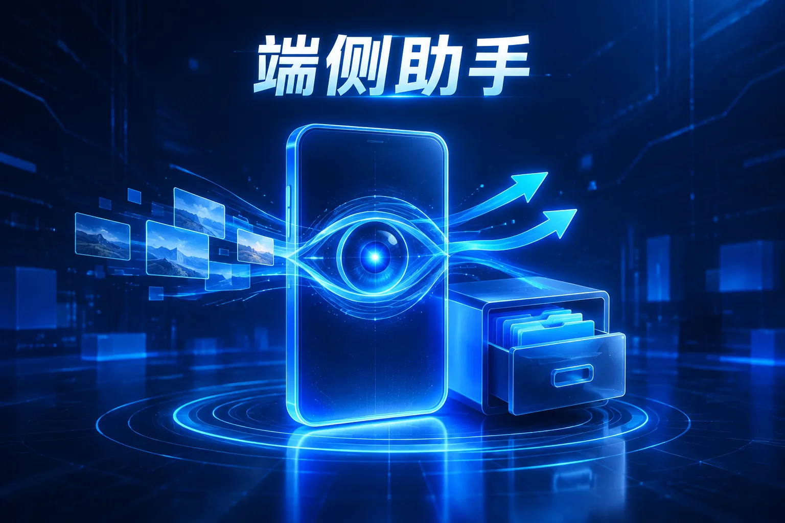 示意图:以手机屏幕与本地数据抽屉的结构隐喻端侧手机助手的屏幕理解与本地记忆检索能力(AI 生成插图,非官方素材)