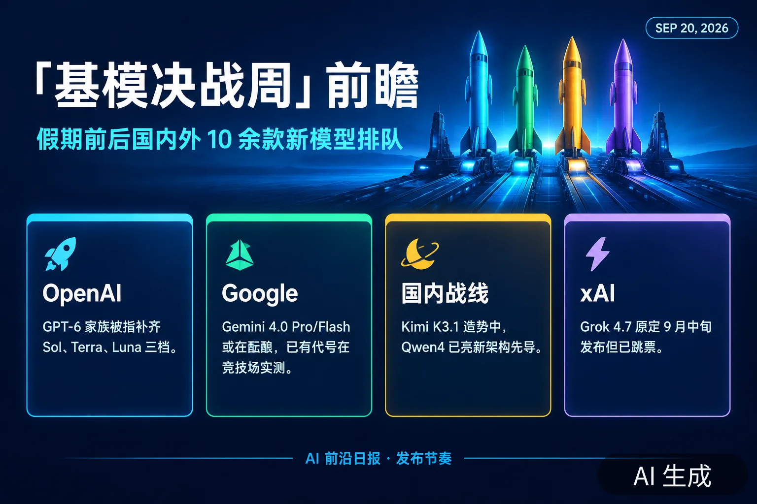 信息图:「基模决战周」前瞻——国内外 10 余款新模型排队(AI 生成图,文字为当日报道要点)