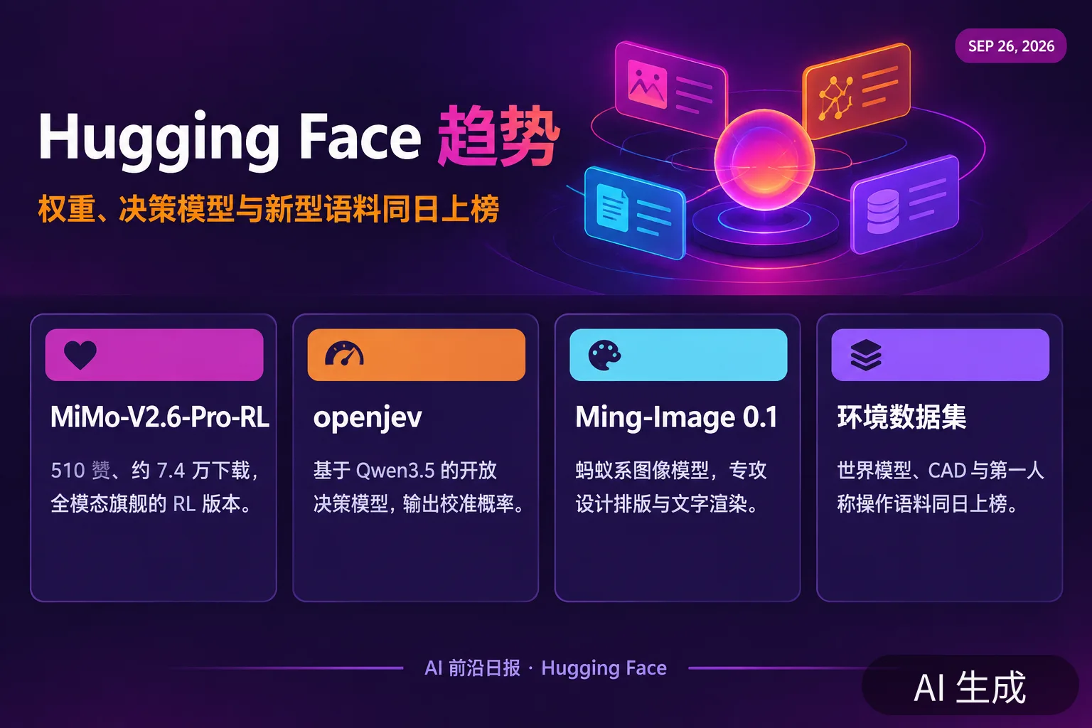 信息图：Hugging Face 趋势榜要点（AI 生成图，文字为当日报道要点）