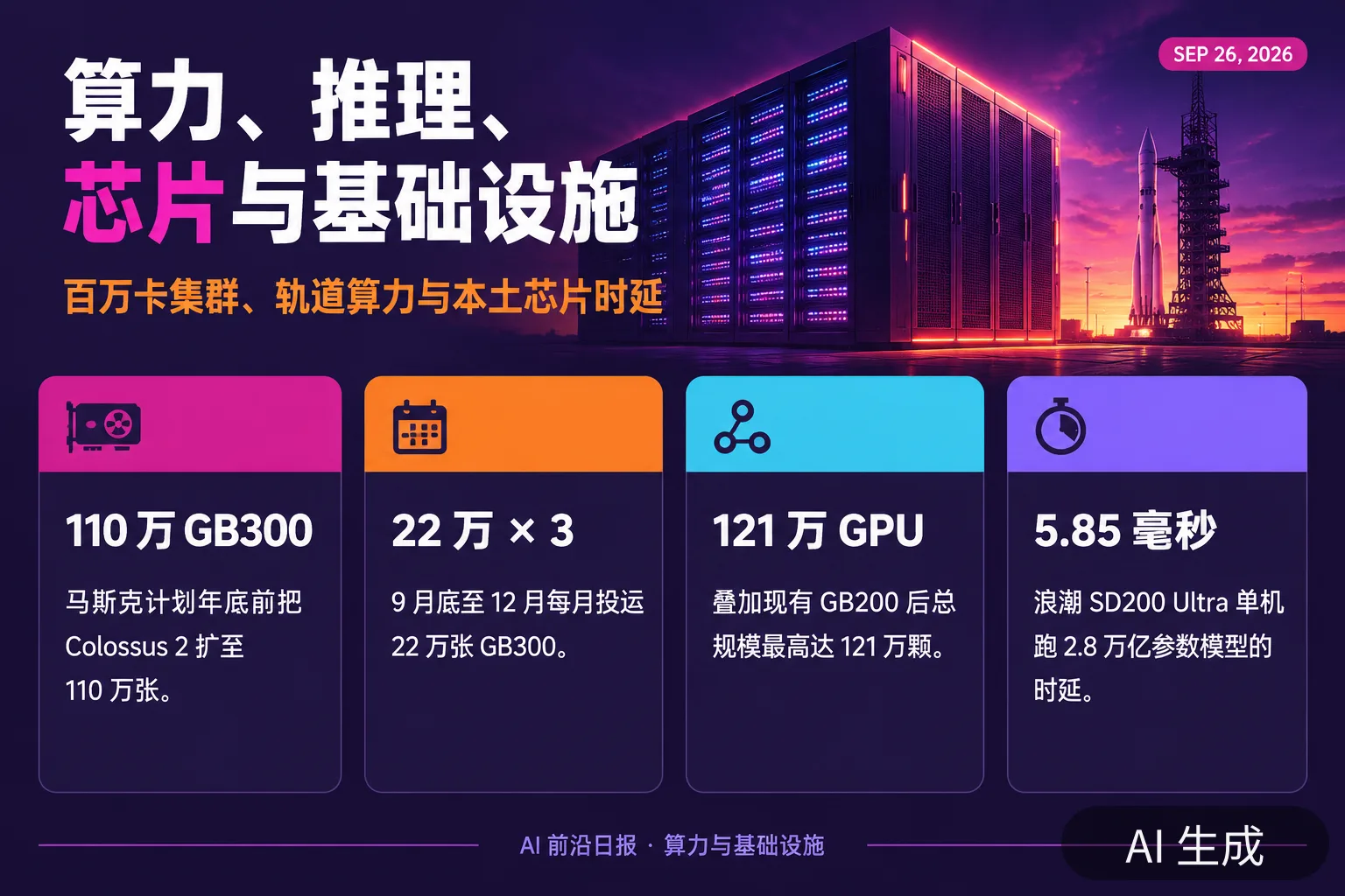 信息图：算力与基础设施四则（AI 生成图，文字为当日报道要点）