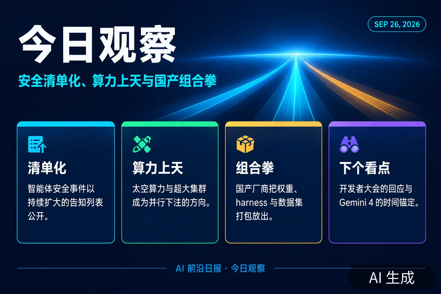 信息图：今日观察三条主线（AI 生成图，文字为当日报道要点）
