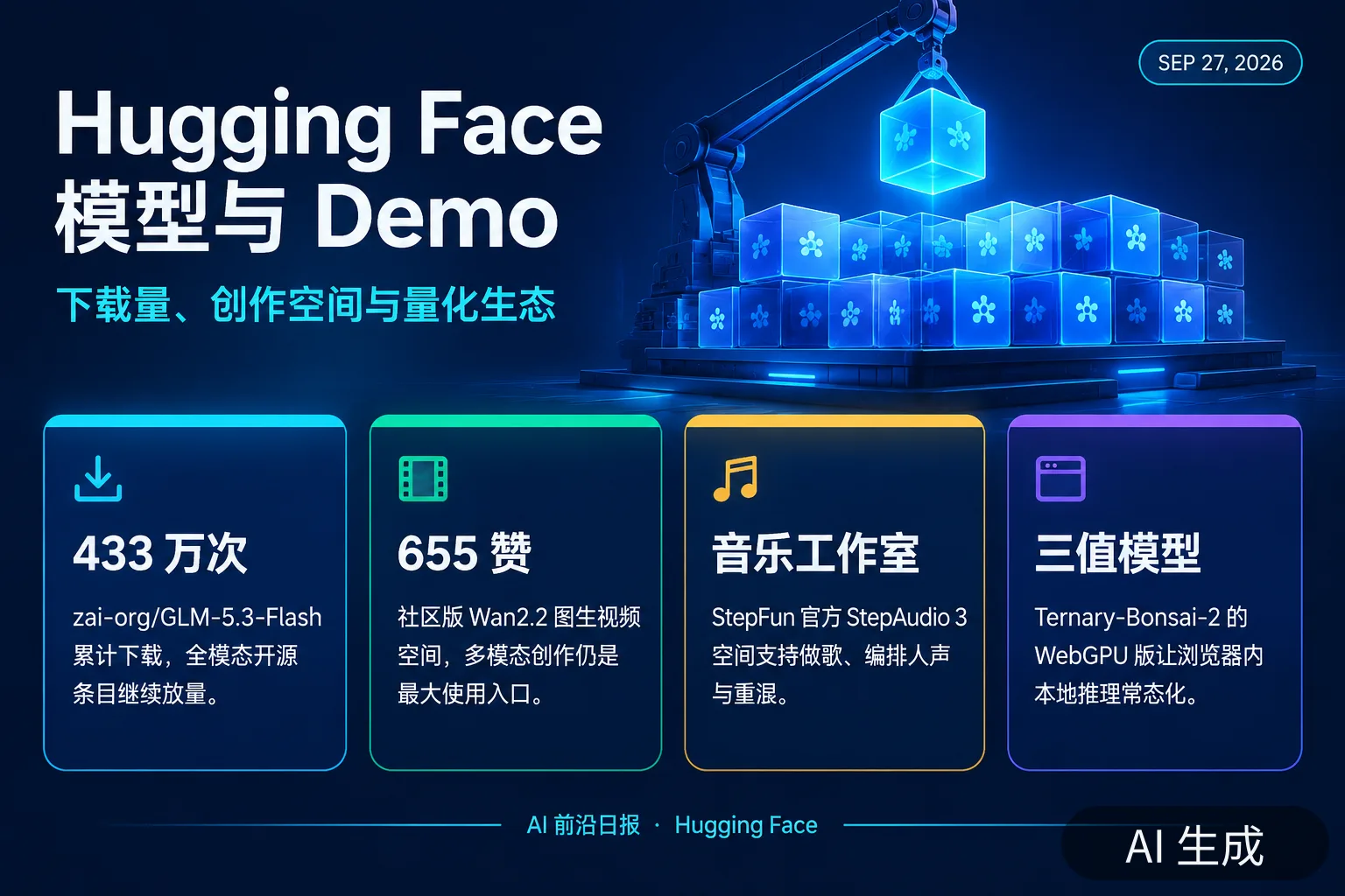 信息图：当日 Hugging Face 模型与 Demo 要点（AI 生成图，文字为当日报道要点）