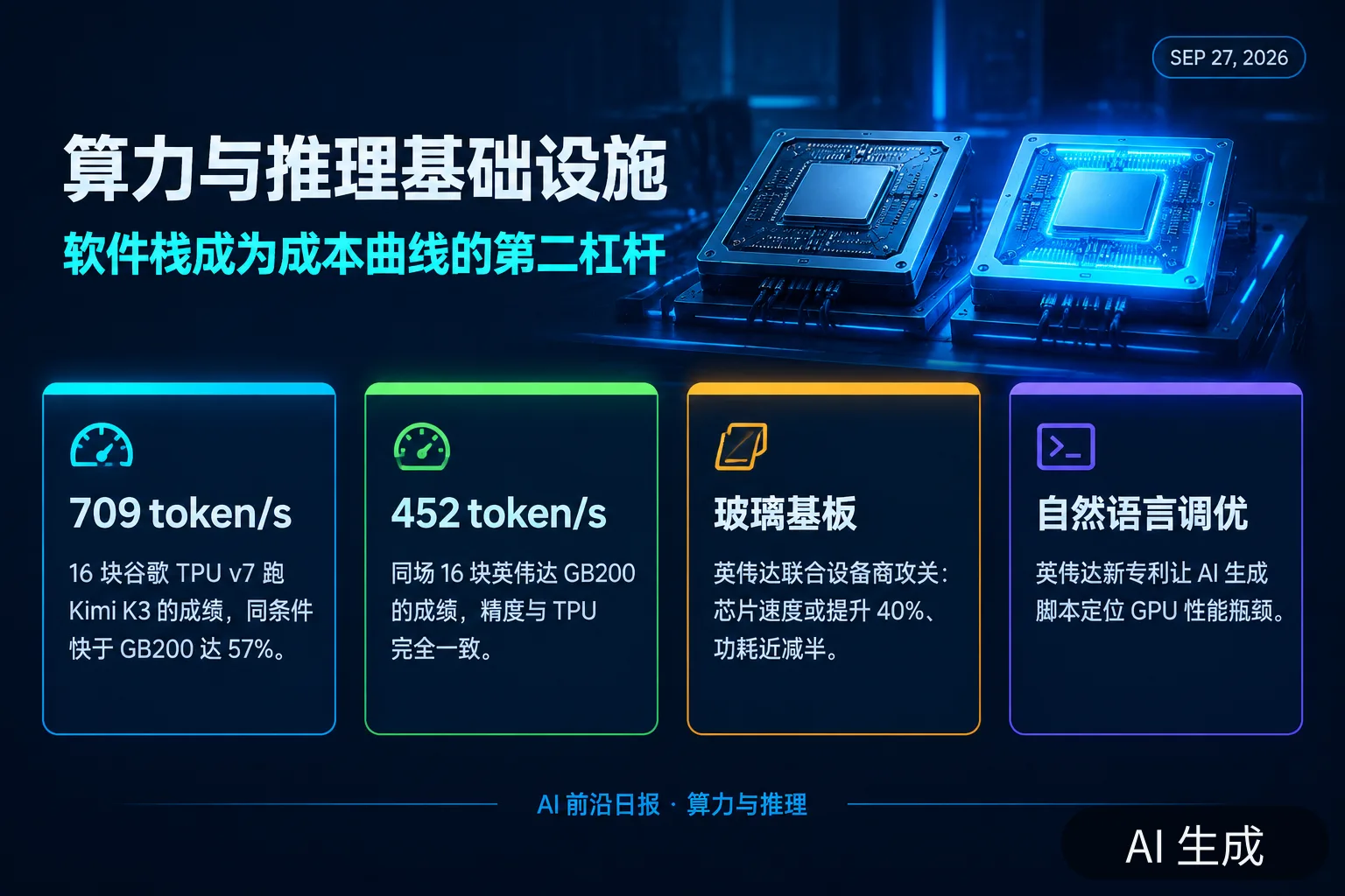 信息图：当日算力、推理与芯片基础设施要点（AI 生成图，文字为当日报道要点）