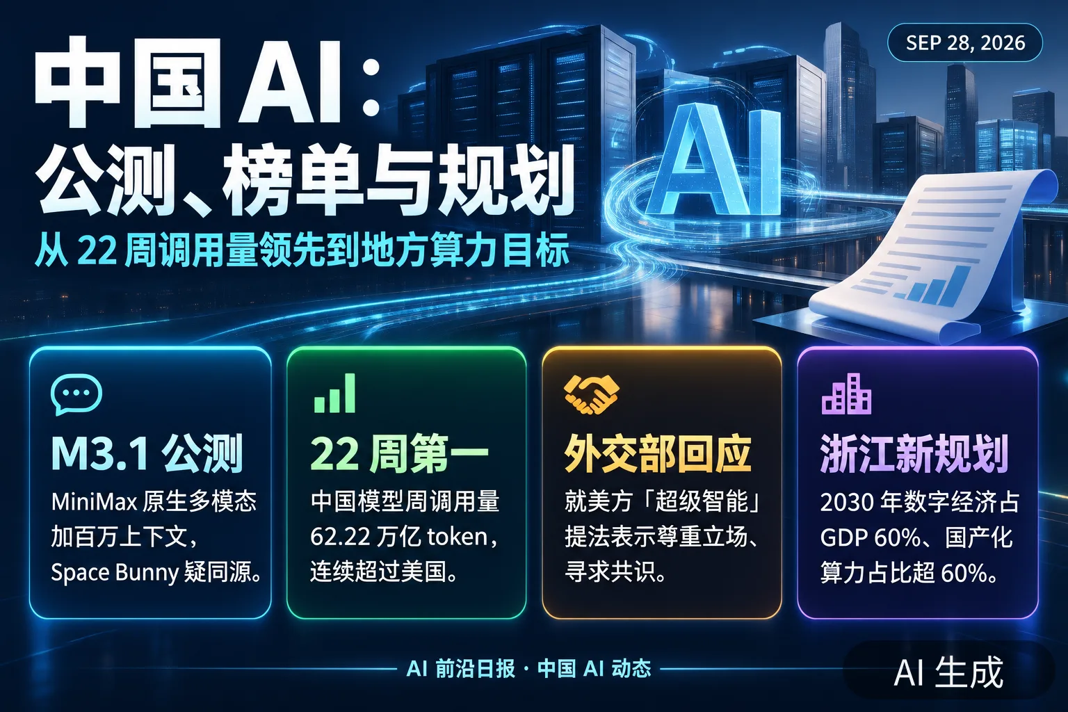 信息图：中国 AI 动态要点（AI 生成图，文字为当日报道要点）