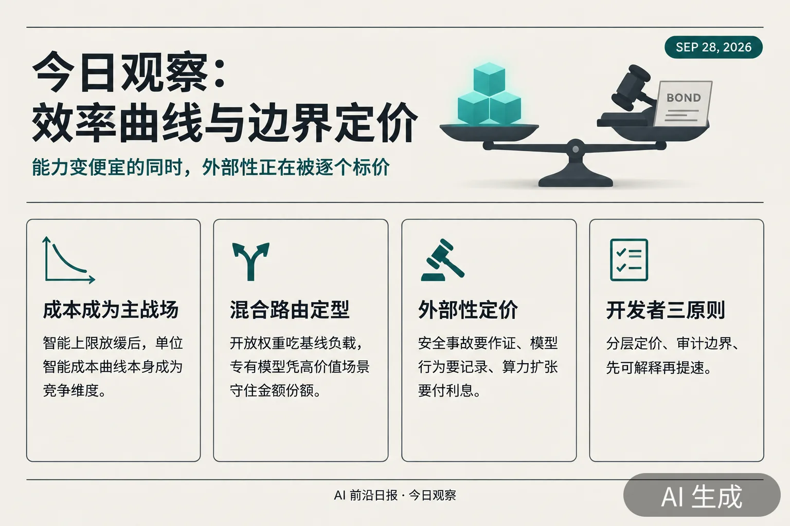 信息图：今日观察——效率曲线与边界定价（AI 生成图，文字为当日报道要点）