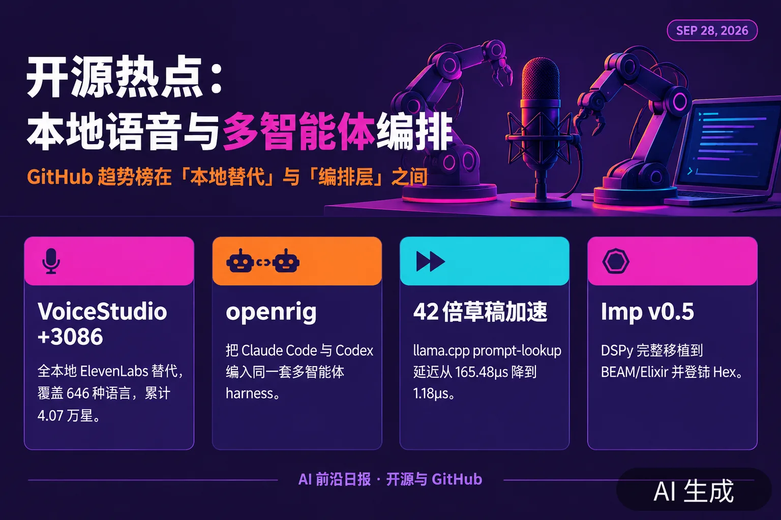 信息图：开源项目与 GitHub 热点要点（AI 生成图，文字为当日报道要点）