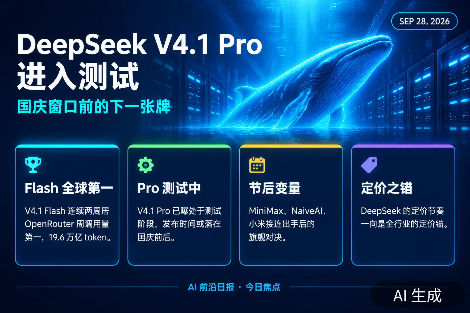 信息图：DeepSeek V4.1 Pro 测试进展（AI 生成图，文字为当日报道要点）