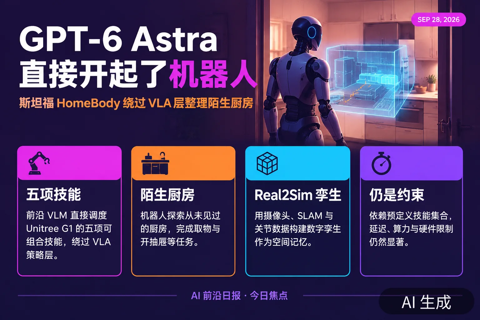 信息图：HomeBody 机器人研究要点（AI 生成图，文字为当日报道要点）