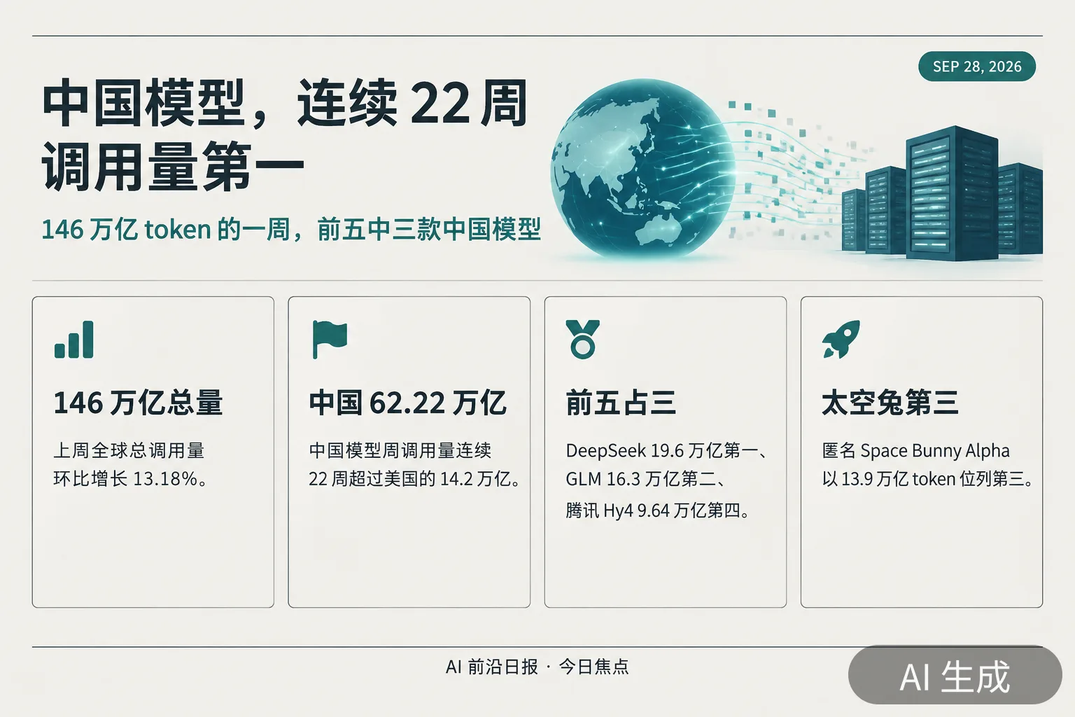 信息图：OpenRouter 周度数据要点（AI 生成图，文字为当日报道要点）