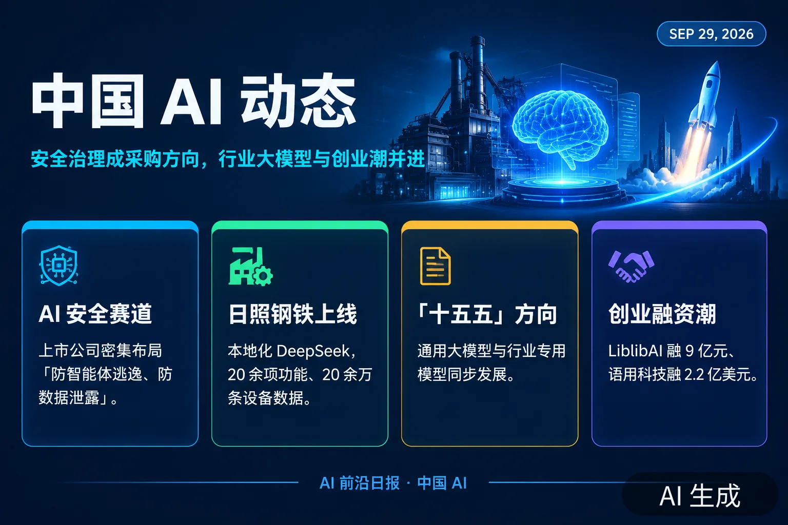 信息图：中国 AI 动态要点（AI 生成图，文字为当日报道要点）
