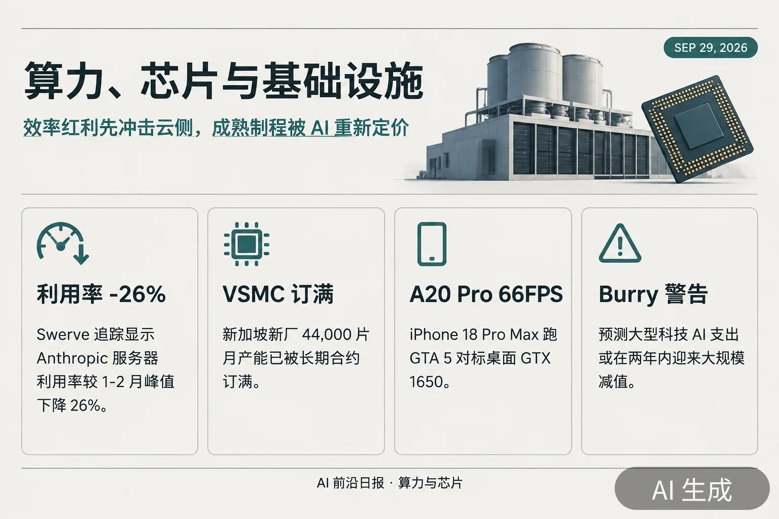 信息图：算力、芯片与基础设施要点（AI 生成图，文字为当日报道要点）