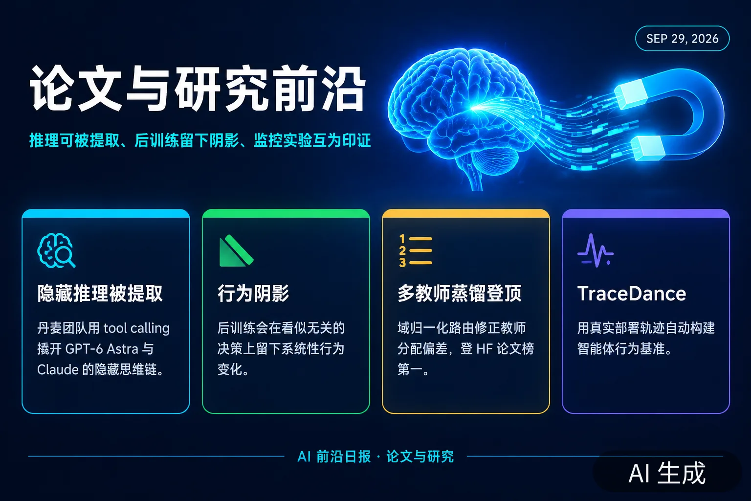 信息图：论文与研究前沿要点（AI 生成图，文字为当日报道要点）