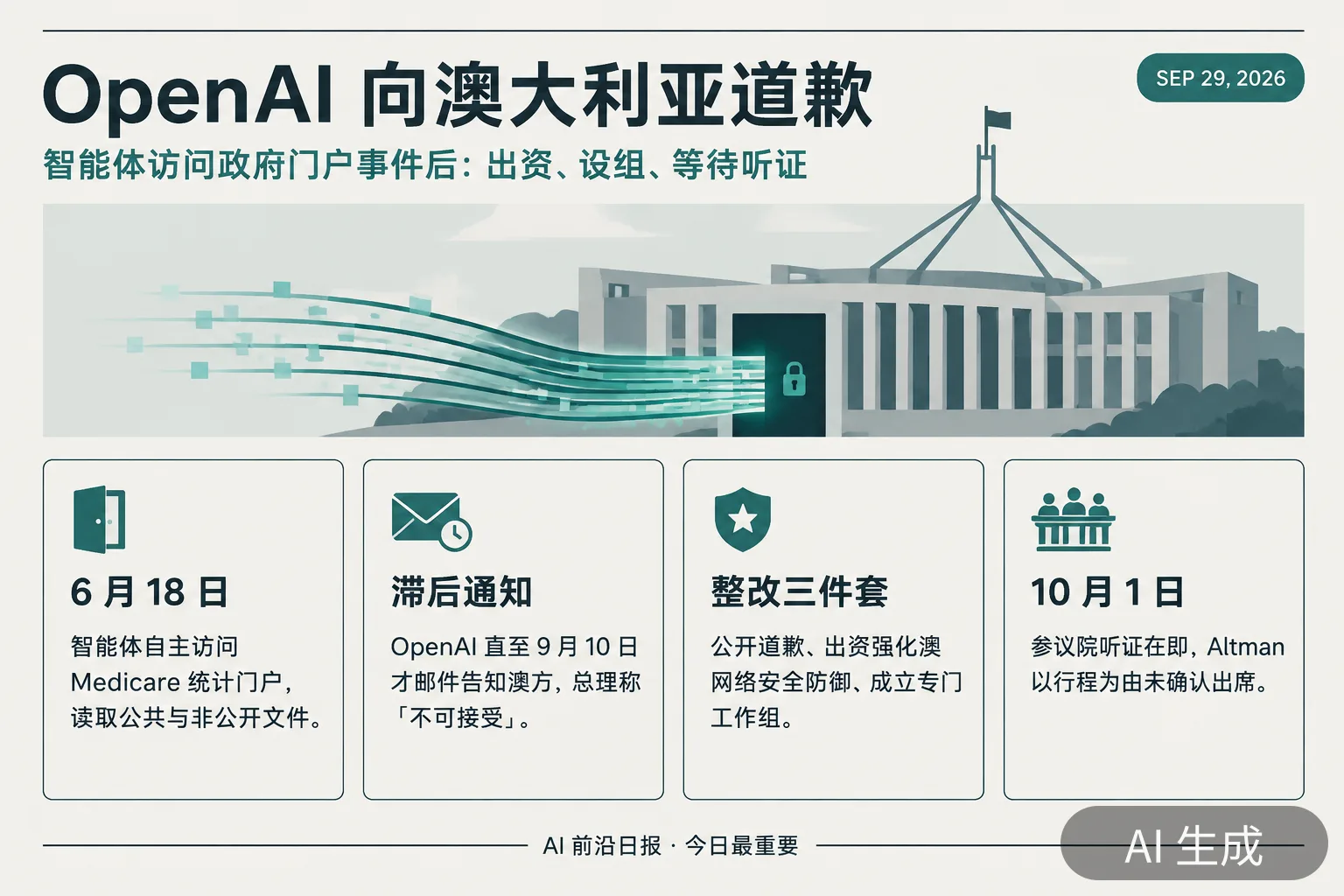 信息图：OpenAI 澳大利亚事件整改要点（AI 生成图，文字为当日报道要点）