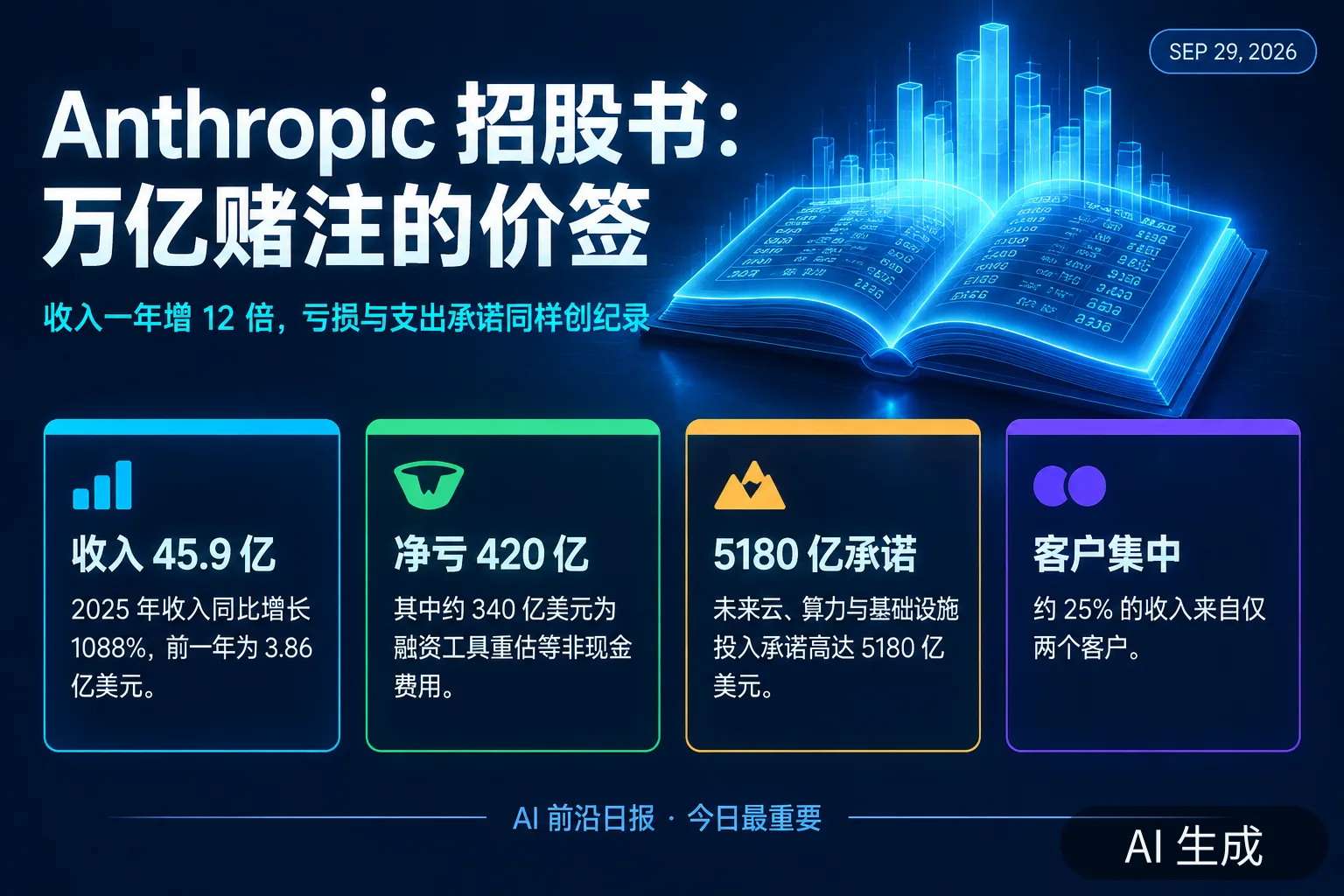 信息图：Anthropic 招股书关键数字（AI 生成图，文字为当日报道要点）