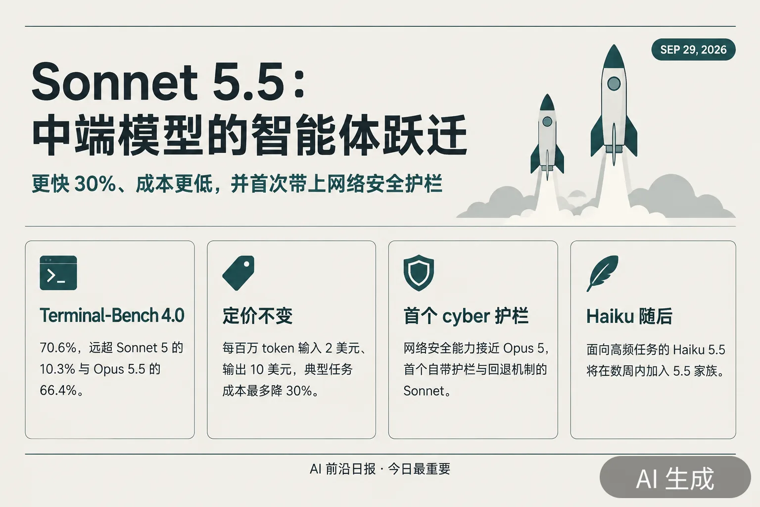 信息图：Claude Sonnet 5.5 要点（AI 生成图，文字为当日报道要点）