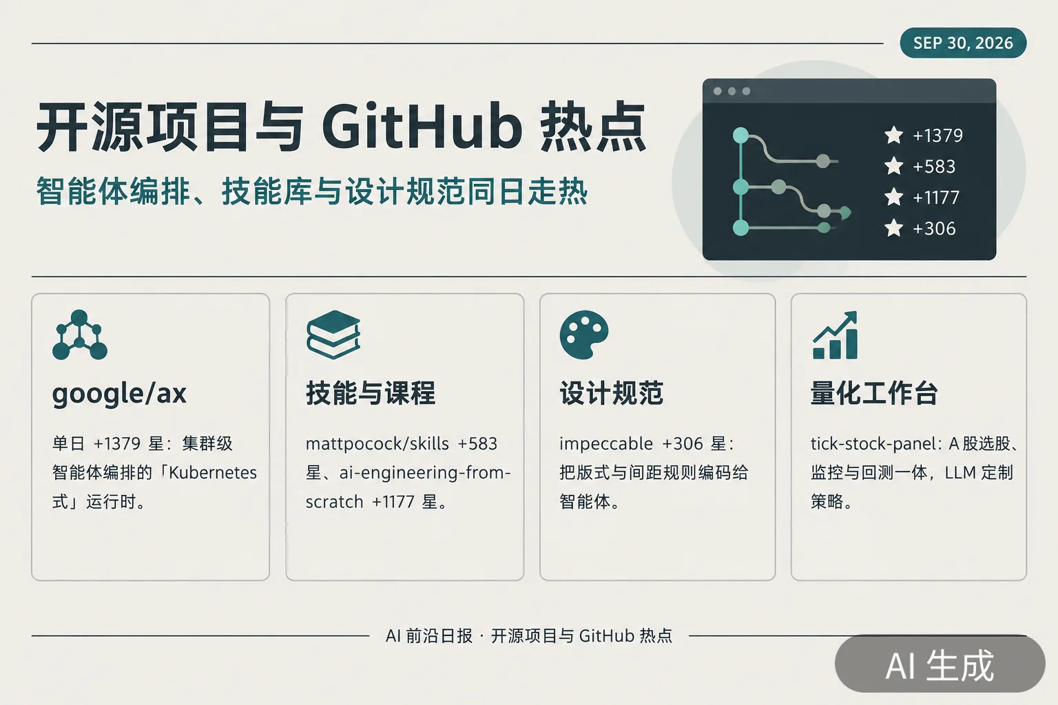 信息图:开源项目与 GitHub 热点要点(AI 生成图,文字为当日报道要点)