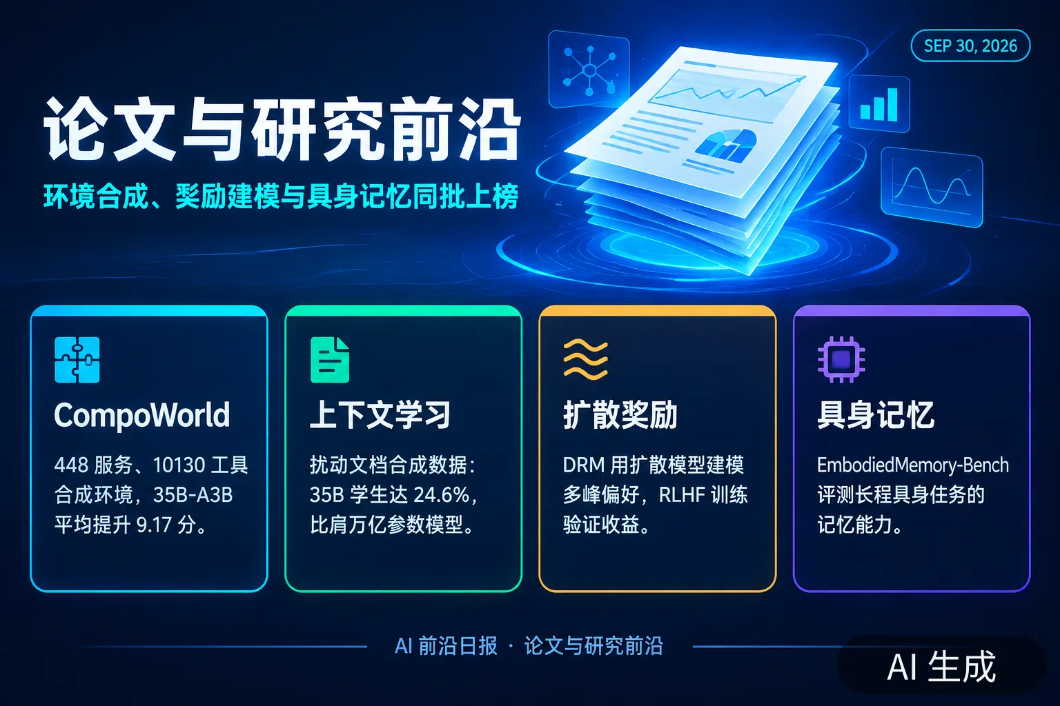信息图:论文与研究前沿要点(AI 生成图,文字为当日报道要点)